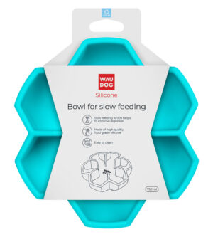 Silikoonist aeglaseks söömiseks mõeldud kauss sinine, 750 ml, aitab vältida ülesöömist ja hoiab lemmiklooma tervislikus kaalus.