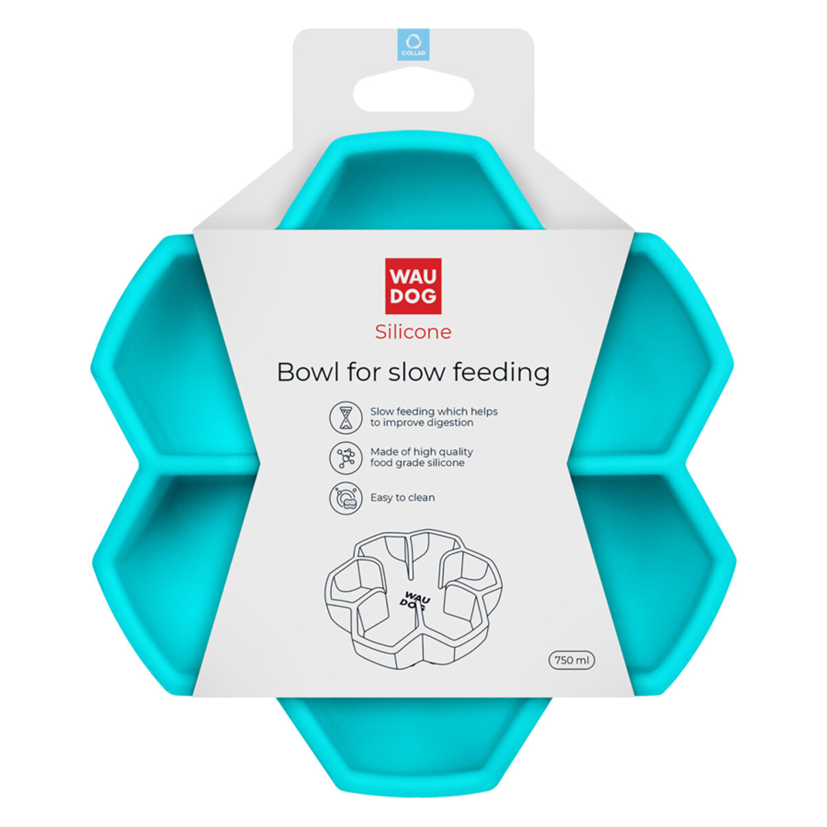 Silikoonist aeglaseks söömiseks mõeldud kauss sinine, 750 ml, aitab vältida ülesöömist ja hoiab lemmiklooma tervislikus kaalus.