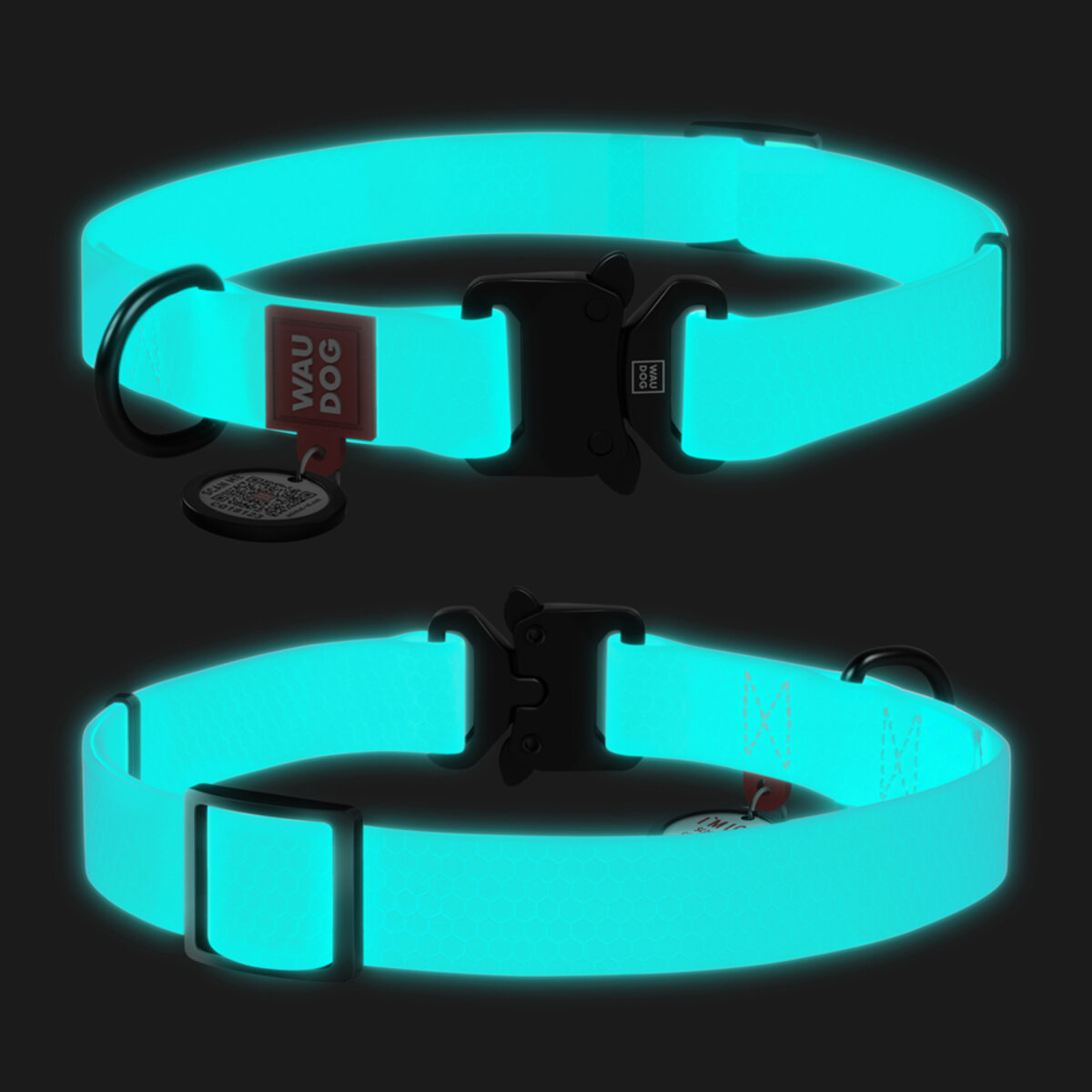 Veekindel pimedas helendav kaelarihm QR-passiga ja metallist kinnitusega, sinine, sobib igaks ilmastikuoluks.